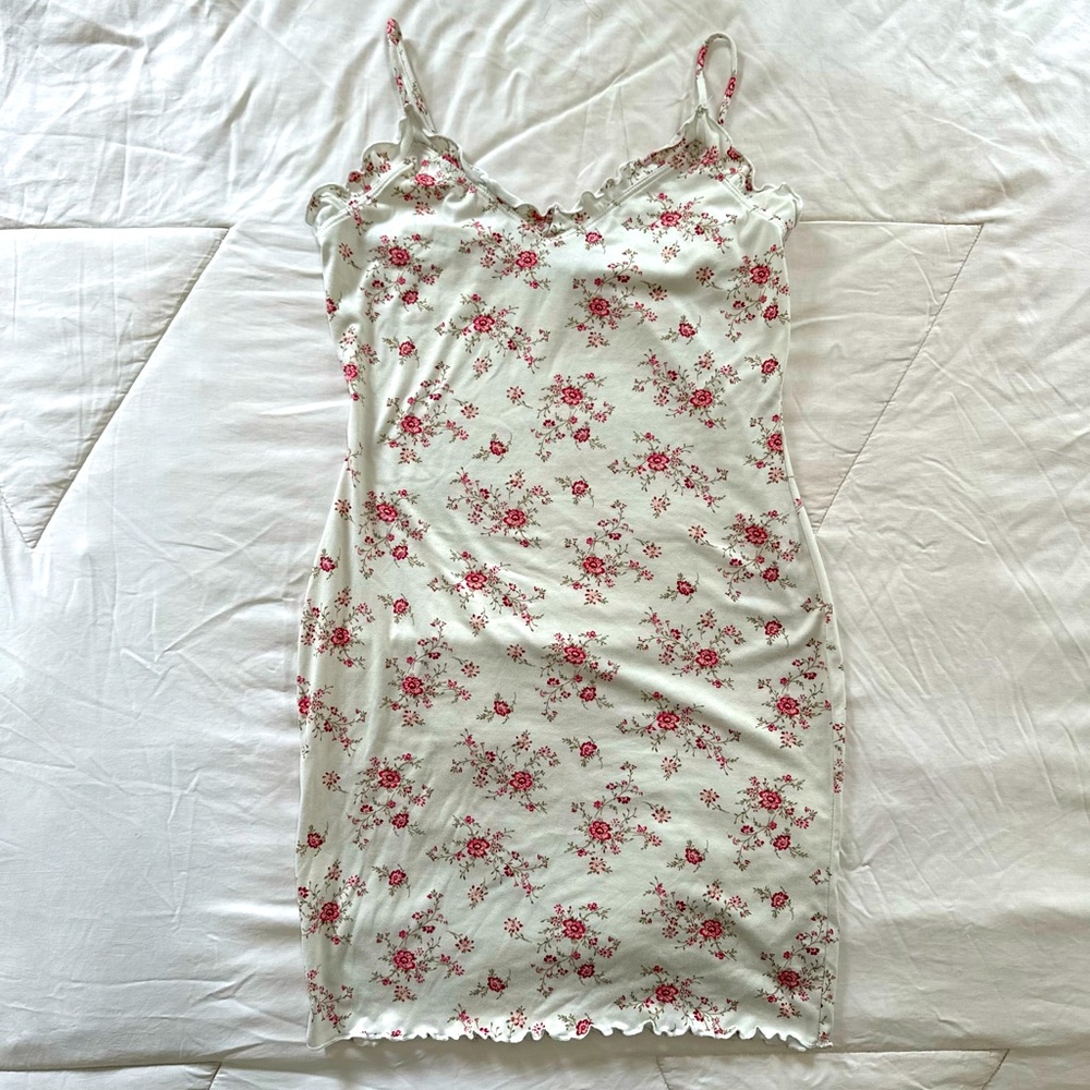 Vintage dainty floral print stretch mini dress 🌸